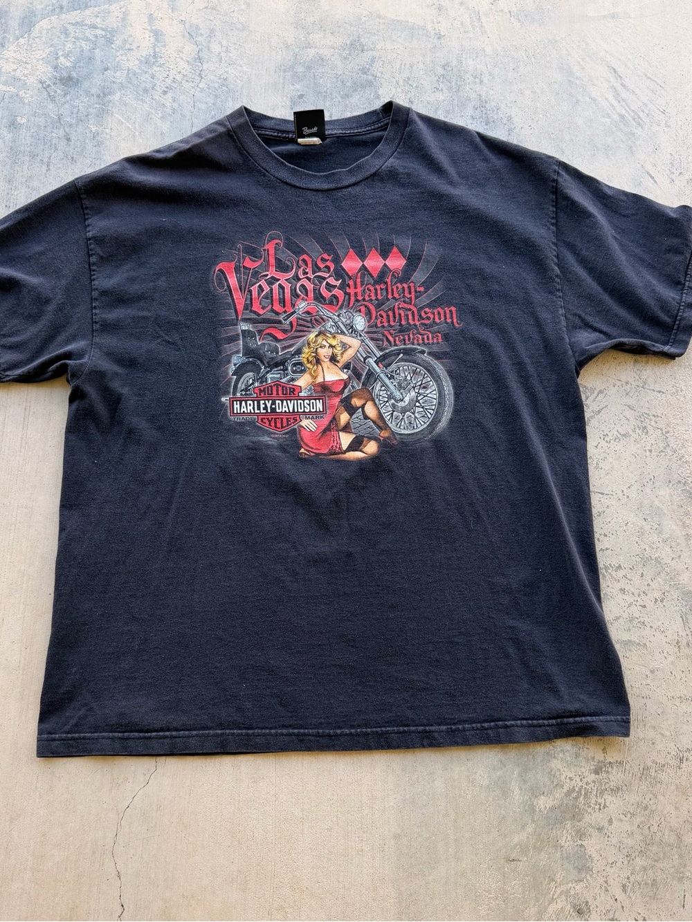 Harley-Davidson Navy Short Sleeve Las Vegas Motorcycle Pin-Up Tee